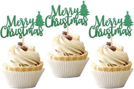 Taart topper / Prikker / Merry Christmas / kerstboom / Kerst / Christmas / Feestdag / Groen