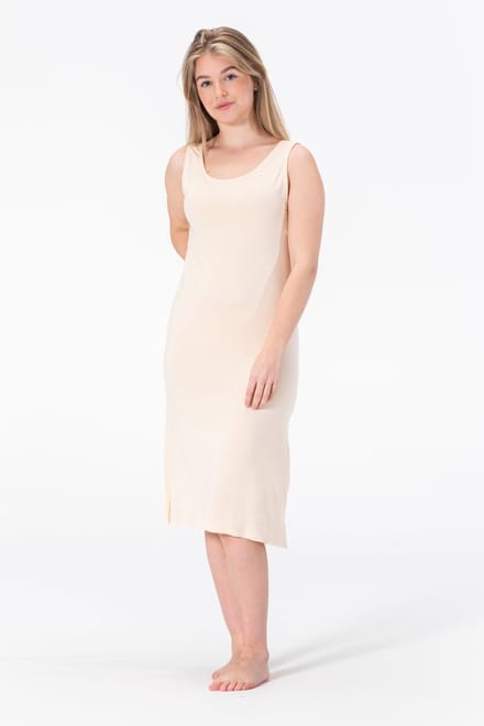 Bamboe Onderjurk - Brede Bandjes - Beige - Maat S/M (EU 36-38) - Lang (112CM)
