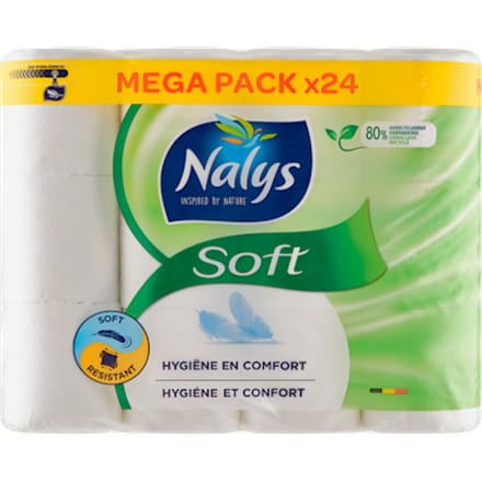 Nalys Soft Hybride Toiletpapier in 80% Recycled Folie 2-laags 24 stuks