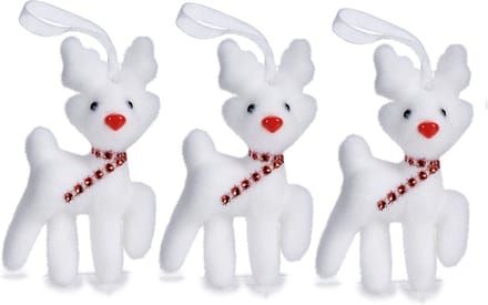Krist+ rendier kersthangers - 3x - wit - 11 cm - kunststof - kerstornamenten - kerstversiering