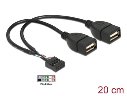 Delock USB Cable Pin header female > 2 x USB 2.0 type-A female 20 cm