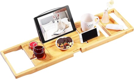 Badkuip Organizer - Bad Accessoire - Ontspannen in Bad - Verstelbaar Bamboe - 75x23x3.5 cm - Natuurlijk