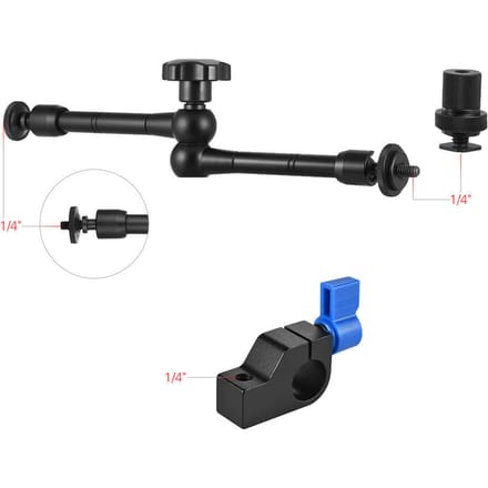 Bras de friction articulé avec support de serrage à tige de 15 mm pour flash d'appareil photo black