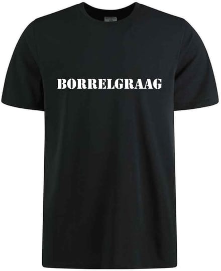 BORRELGRAAG T-shirt - 100% Katoen - Maat M - Classic Fit - Zwart