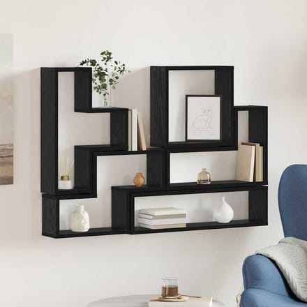 vidaXL - Wandplank - Muurmontage - Zwart - Eiken - 96 - x - 12 - x - 64 - cm