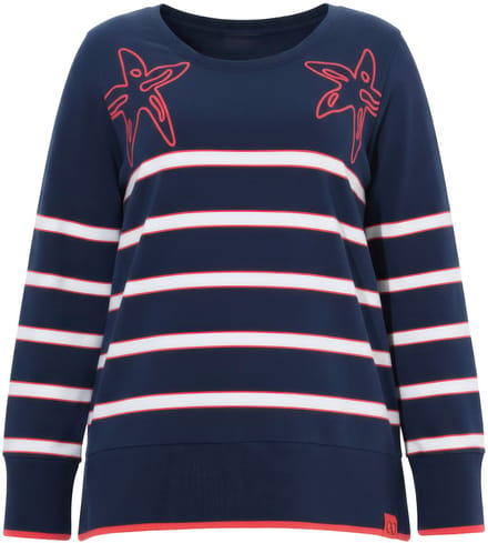 Laurasøn - Dames - Gestreept sweatshirt met zeester-print lange mouwen - Koraal - Maat 48+