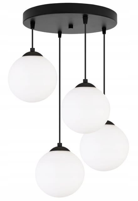 Light Home Florence 2250/15/4P – Hanglamp Spider – 4 Lampenkappen Ø15 cm – Zwart Frame – Glas Wit – LED E27 – Modern Design