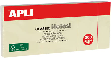 APLI zelfklevende memo's 'CLASSIC Notes!', 40 x 50 mm, geel