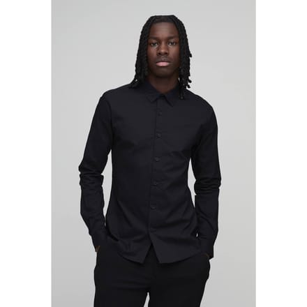 Stretch Fit Shirt met Lange Mouwen | Black | Size Medium