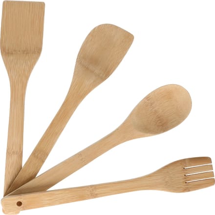 Alessandro Keukengerei spatels/lepels set - 30 cm - hout - 4-delig - roerlepels/bak spatels