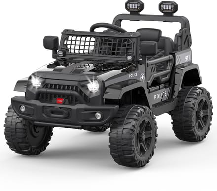 Triumpunpre - Elektrische Kinderauto 12V - Vering & LED - Bluetooth - 2 Snelheden (Zwart, 3-8j)