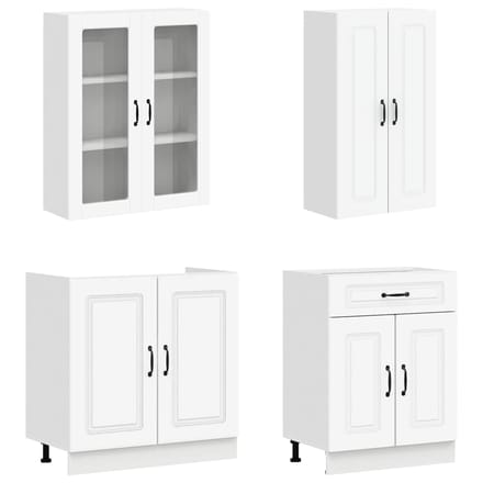 vidaXL - Keukenblok - KALMAR - 4 - st - Wit - Bewerkt - hout