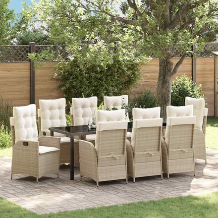 vidaXL - Tuin - Eettafel - Set - 9 - st - Beige - poly - rattan