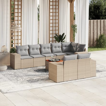 vidaXL - 9-delige - Loungeset - met - kussens - poly - rattan - beige