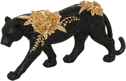 Atmosphera Beeldje Panter / luipaard - rozen - 40 cm - polyresin - zwart / goud - decoratie dieren beeld