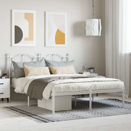 vidaXL - Bedframe - met - hoofdbord - metaal - wit - 140x200 - cm