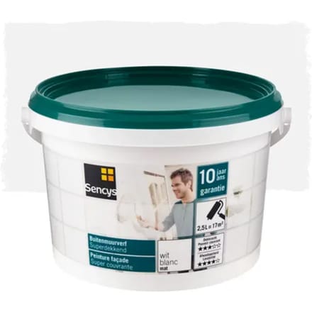 Sencys Buitenmuurverf Superdekkend Muurverf - Mat - Wit - 2,5l