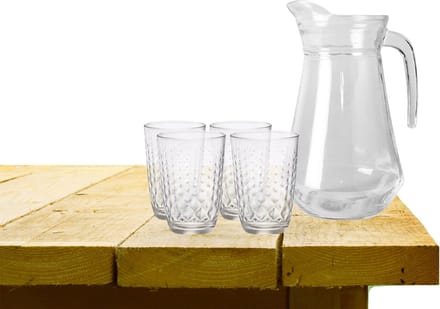 Excellent Houseware water karaf schenkkan glas 1000 ml met 6x drinkglazen 390 ml
