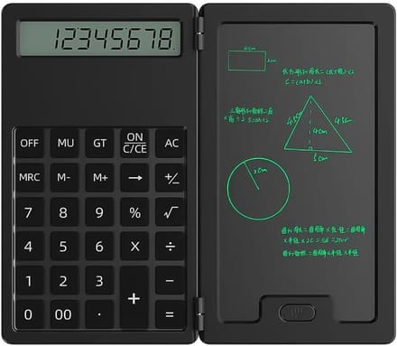 Rekenmachine Schrijftablet - Zakrekenmachine LCD - Notities Maken - Uitwisbaar Scherm - Compact Formaat - Zwart