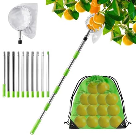 Fruitplukker met steel - Plukhulp - Fruit oogsten - Telescopisch uitschuifbaar - Tot 4 meter - Zilver