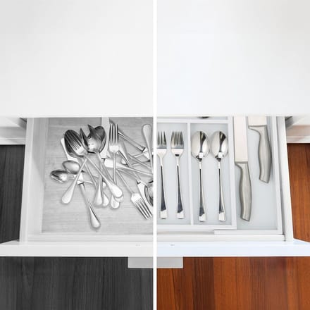 Uitschuifbare bestekbak bamboe 5-7 vakken - Variabele opbergbak besteklade wit - 48x46 cm bestekbak 47 deep