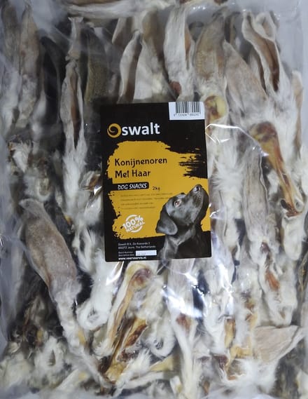 Oswalt Konijnen Oren Met Haar - Hondensnack - 2KG