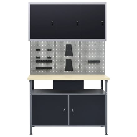 vidaXL - Werkbank - met - drie - wandpanelen - en - een - kast