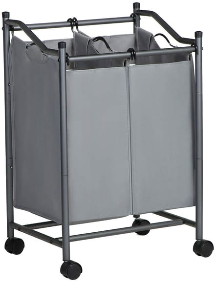 Unyqoos ® Mobiele Wasmand Met Twee Compartimenten Voor Gemakkelijk Sorteren Van Wasgoed