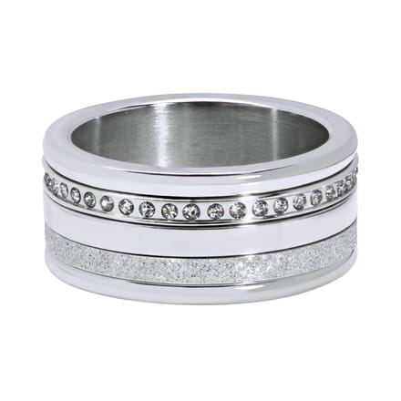 Quiges Dames Stapelring Set RVS Zirkonia Verzilverd - Maat 20 - Hoogte 6mm - SRS012S20