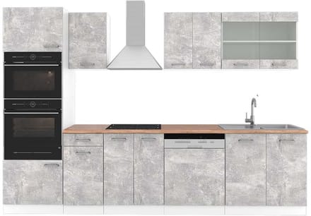 Vicco R-Line Complete keukeneenheid – 300 cm met hoge kast, WB Eik Beton/Wit