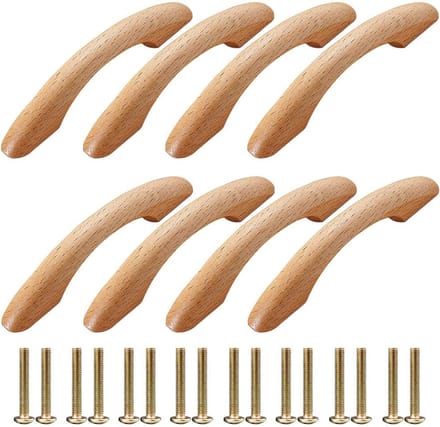 8 meubelgrepen - Houten meubelgrepen - Ladegrepen - Gebogen grepen - Gatenafstand 96 mm