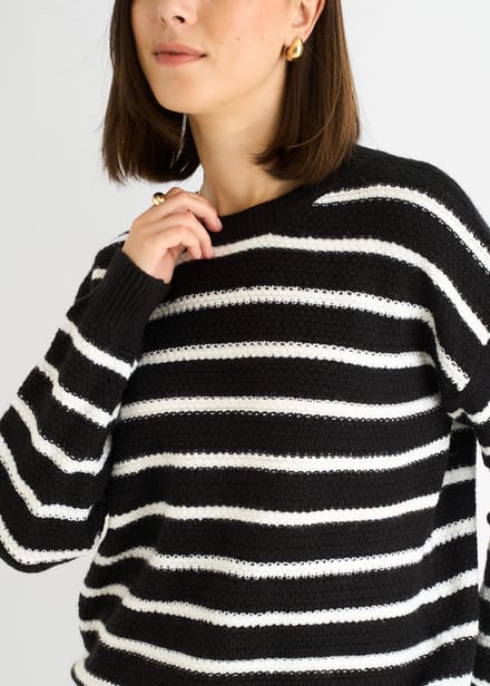 Zwarte streep grof gebreide oversized trui