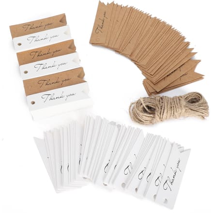 400 stuks bedanklabels met touw kraftpapier kaarten cadeaulabels wit bruin knutsel brown