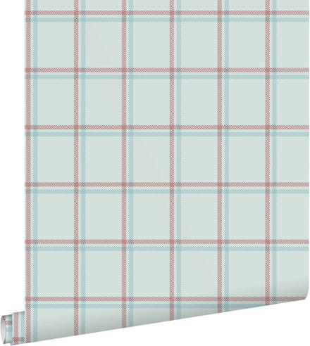 ESTAhome behang ruiten blauw en rood - 50 x 900 cm - 132165