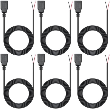 Allecto - Usb kabel - 6-pack - 1 meter - 12V/3A - Pigtail - Bare wire