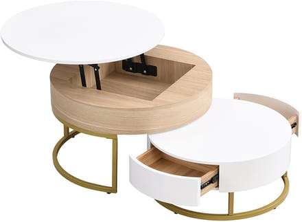 Gouden Salontafel Set - Opklapbare Couchtischcombinatie - Bijzettafel met Twee Laden - 2-delige Set - MDF - Goud