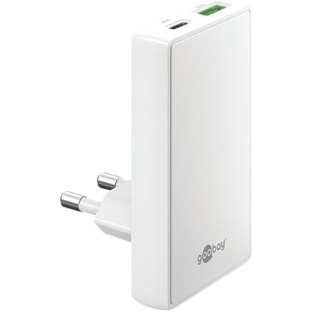 Goobay 45 W USB-C PD GaN dual snellader 90° Flat wit, 1x USB-C poort (Power Delivery) en 1x USB-A poort (Quick Charge)