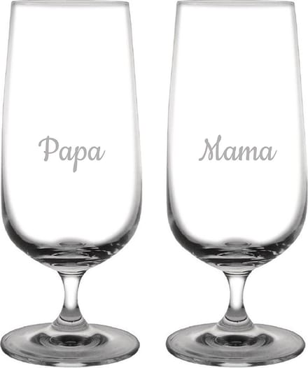 Gegraveerde bierglas op voet 41cl Mama & Papa