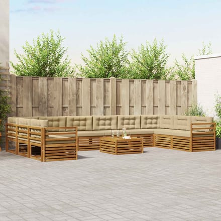 vidaXL - Sofa-Sets - 11 - st - Natuurlijk - en - Beige - Massief - Acacia - Hout
