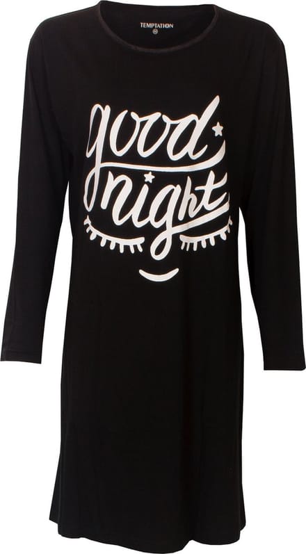 Temptation Dames Bigshirt nachthemd Zwart - Maten: M