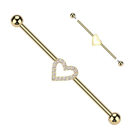 Industrial piercing titanium hartje met steentjes - goud - LMPiercings