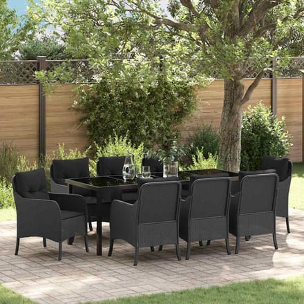 vidaXL - Tuin - Eettafel - Set - 9 - st - Zwart - poly - rattan