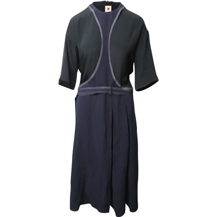 Marni jurk met contrasterende stiksels en panelen in veelkleurige viscose.