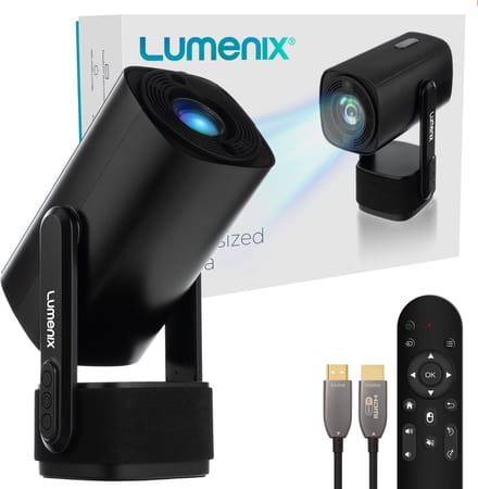 Lumenix® GO Mini Beamer - Thuisbioscoop - Android 11.0 - WiFi 6 & Bluetooth 5.2 - Voor iOS en Android - Draagbaar en Draadloos met accu - Zwart