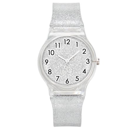 Fako - Kinderhorloge - Shiny Glitter - Plastic - 34mm - Zilver