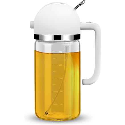 Distributeur d'huile 2 en 1 et pulvérisateur d'huile pour la cuisine 550 ml/18,6 oz Verre de qualité alimentaire Pulvérisateur d'huile d'olive blanc