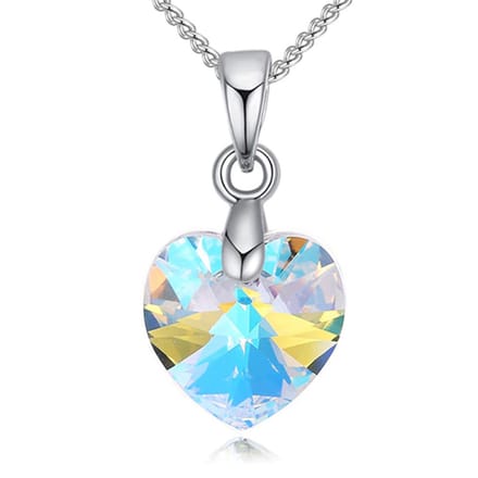 Ketting collier met kristal hanger hartje AB oliekleur