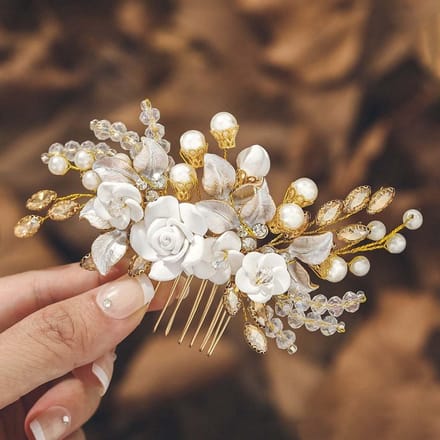 Elegante Gouden Bruidshaarkam met Kristal en Parel Decoratie voor Bruiloft