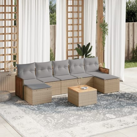 vidaXL - 8-delige - Loungeset - met - kussens - poly - rattan - beige