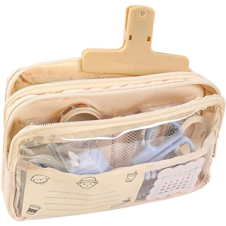 Transparante Etui 3 Lagen Grote Capaciteit Doorzichtig Etui Draagbaar Multifunctioneel Schattig beige
